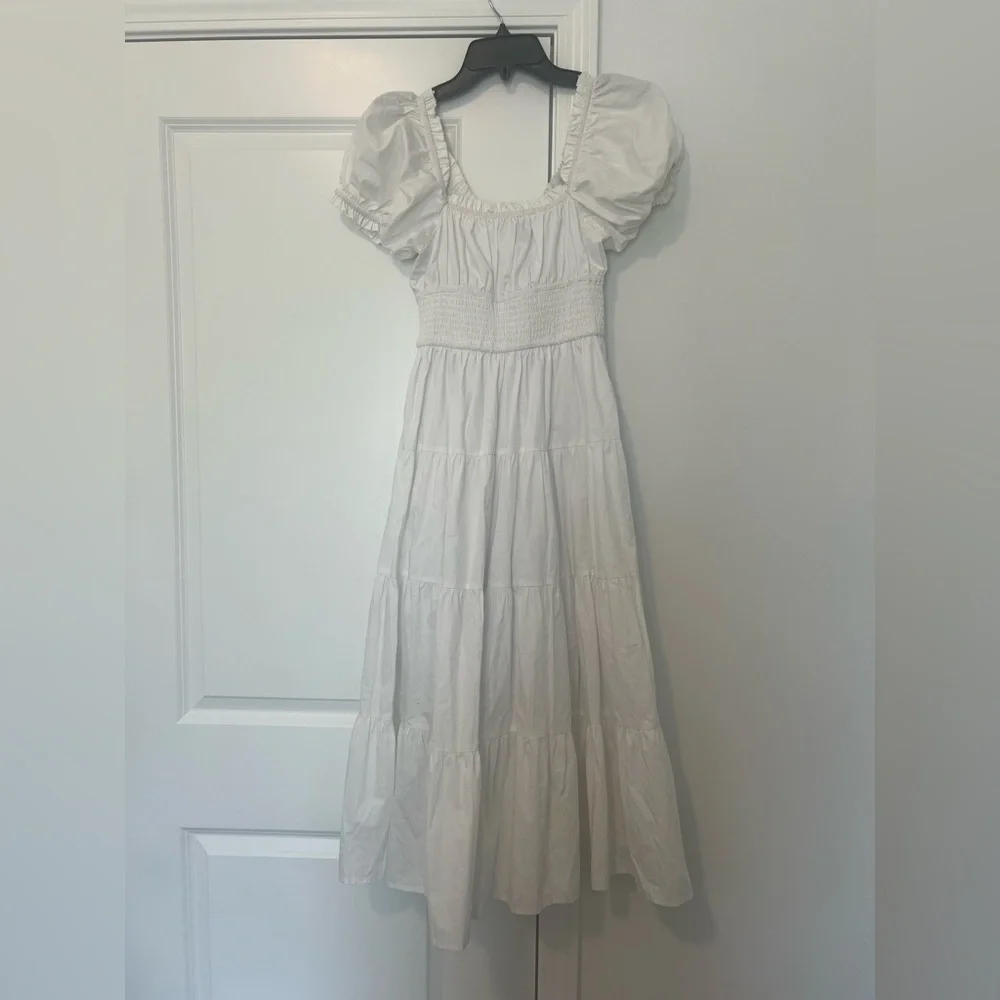 O.P.T Puff Sleeve Smocked Midi Dress in Classic White - Picture 5 of 8